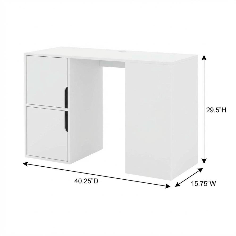 White Student Desk With Storage Cabinets And Melamine Veneer Finish