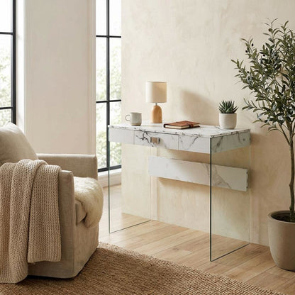White Marble And Glass Office Desk With Modern Contemporary Style