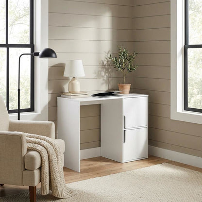 White Student Desk With Storage Cabinets And Melamine Veneer Finish