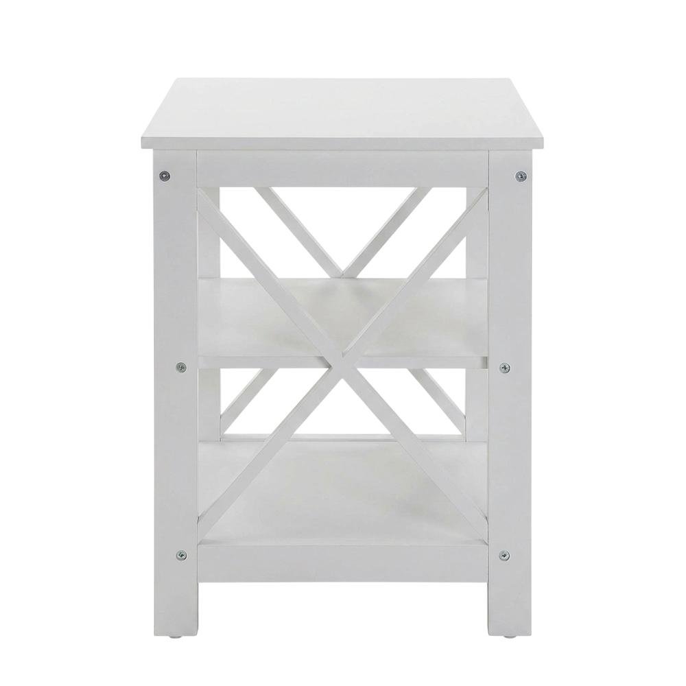 White end table with shelves, transitional coastal style, stylish and functional