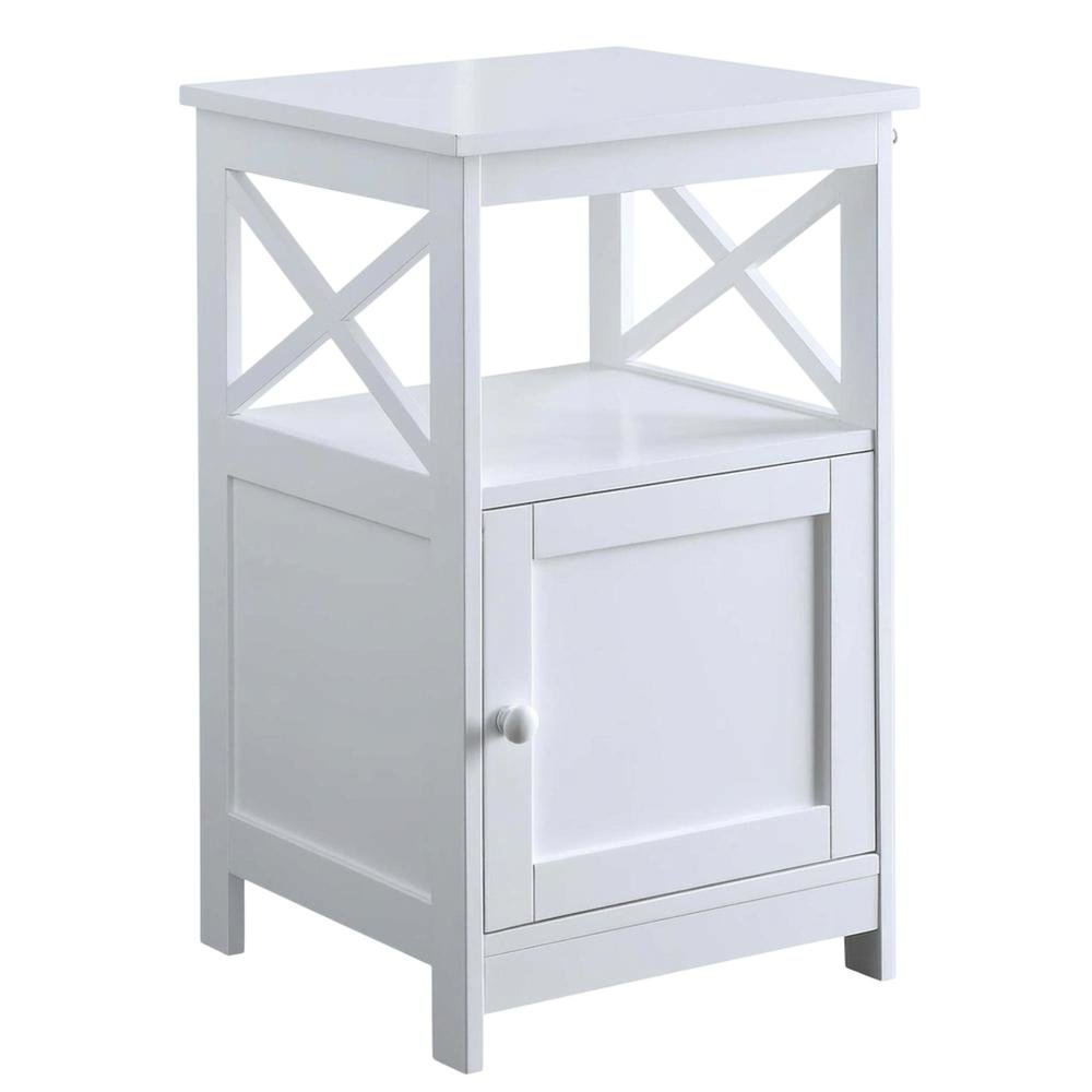 Black wooden end table with storage cabinet for living room or bedroom