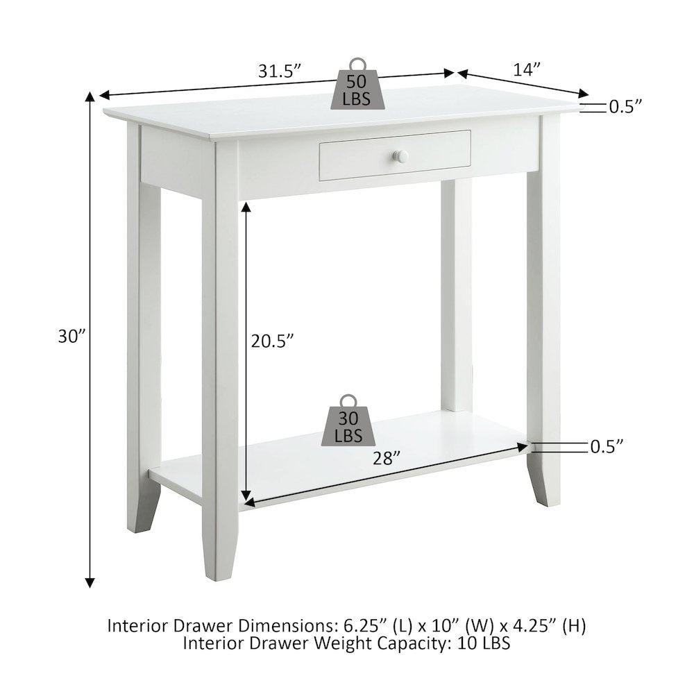 American Heritage Hall Table with Drawer and Shelf
