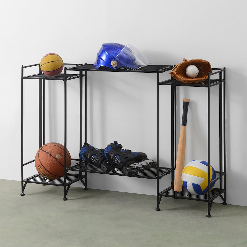 Xtra Storage 2 Tier Tall Folding Metal Shelves with Set of 2 Extension Shelves