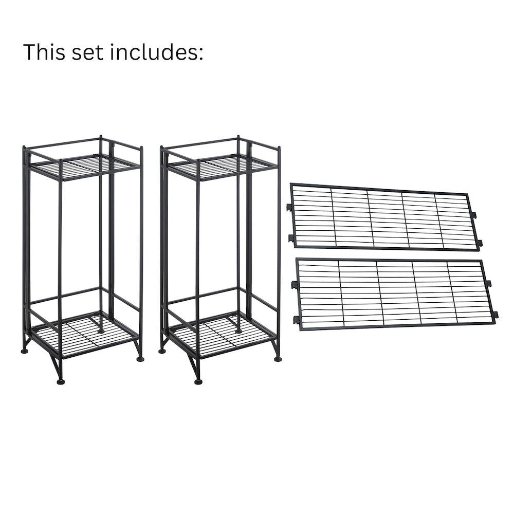Xtra Storage 2 Tier Tall Folding Metal Shelves with Set of 2 Extension Shelves