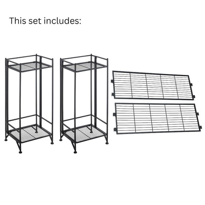 Xtra Storage 2 Tier Tall Folding Metal Shelves with Set of 2