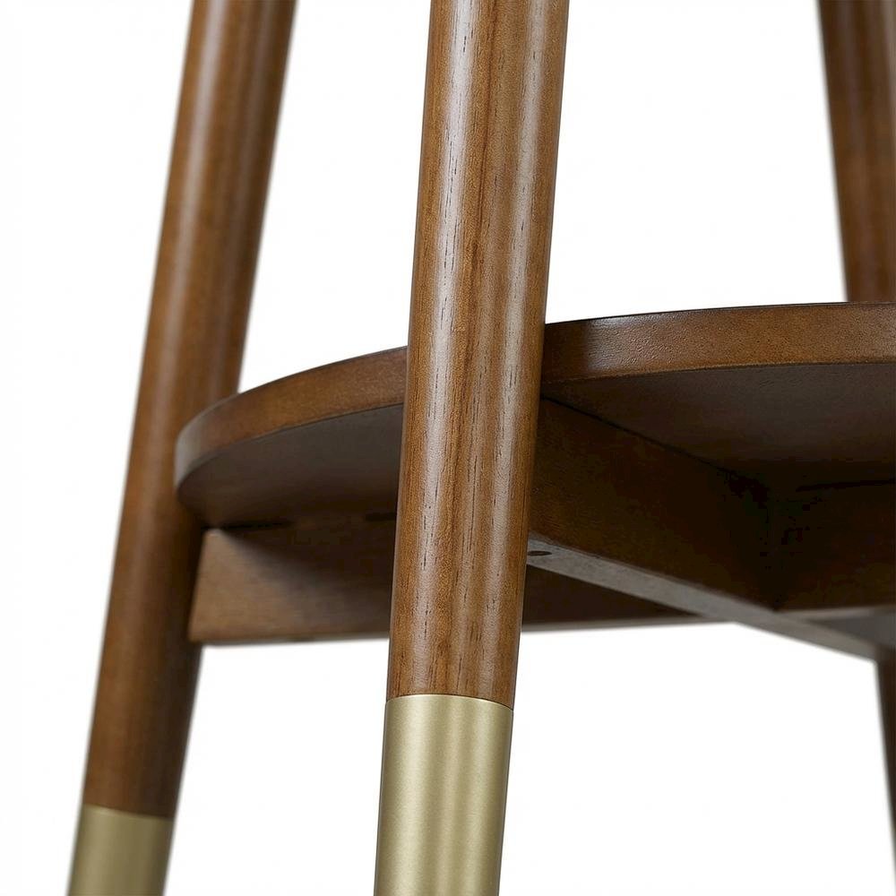 Round Mid Century End Table with Bottom Shelf for Living Room