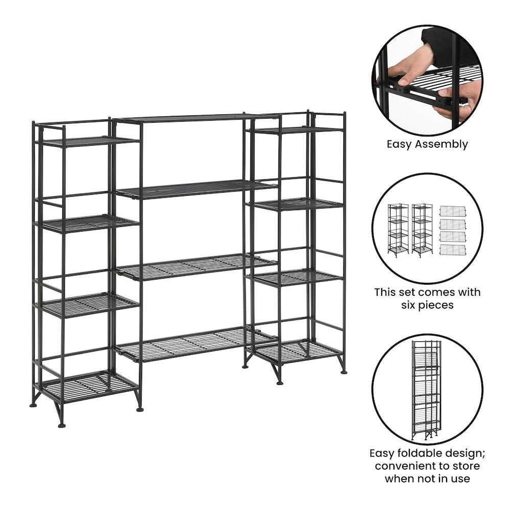 Xtra Storage 4 Tier Folding Metal Shelves with Set of 4 Extension Shelves