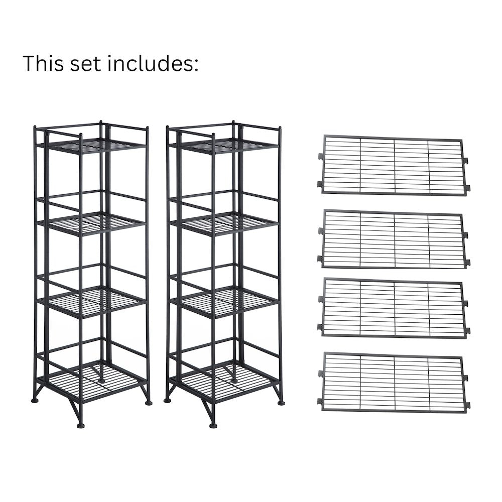 Xtra Storage 4 Tier Folding Metal Shelves with Set of 4 Extension Shelves