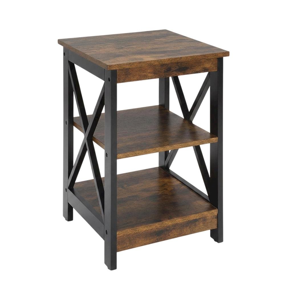 Barnwood and Black Finish End Table with Shelving for Stylish Living Spaces