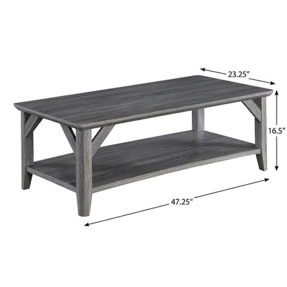 Gray Coffee Table with Shelf and Sturdy Frame for Living Room Storage Surface