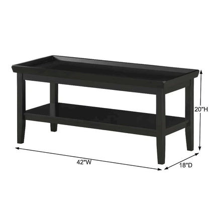 Black Coffee Table with Shelf and Sturdy Wood Construction for Living Room