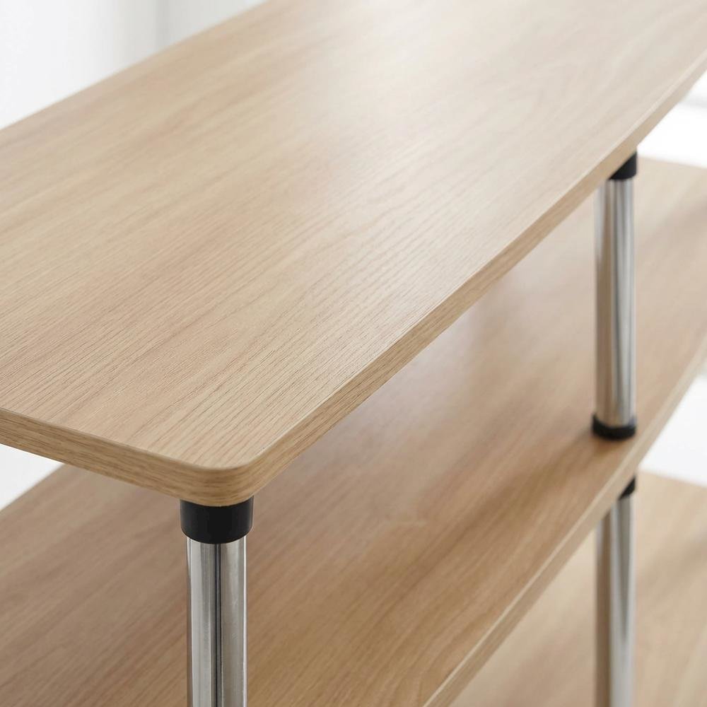 Light Oak TV Stand with 3 Tiers and Stainless Steel Poles