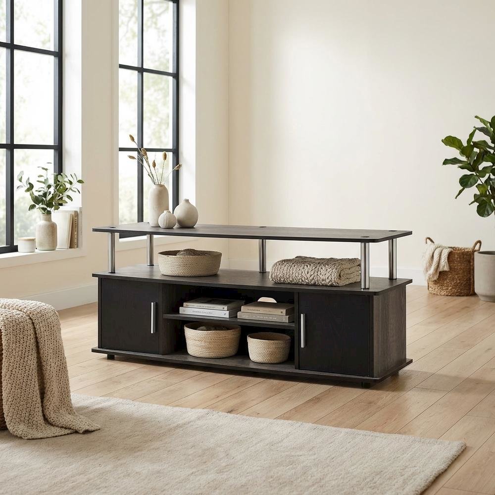 Weathered Gray, Black TV Stand, Cabinets, Shelves, up to 55 Inch TVs