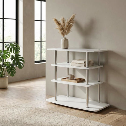 White TV Stand with 4-Tier Shelves and Transitional Design