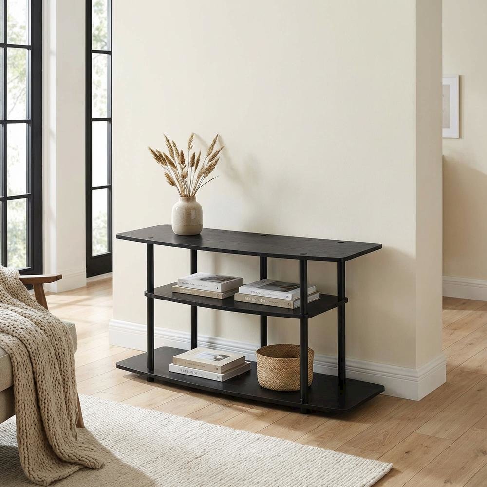 Contemporary black TV stand, TVs up to 46 inches, particle board construction