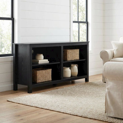 Black wood TV stand, adjustable shelves, 65-inch televisions, modern style