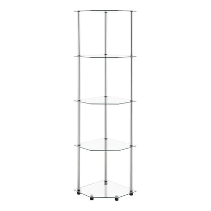 Corner Tower Shelf, Gray Glass, 5 Tier, Easy Assembly