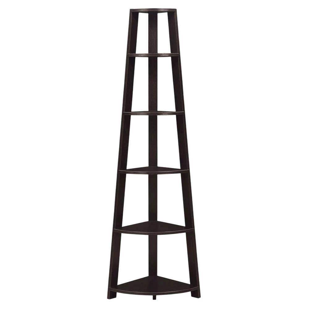 Espresso 5-Tier Corner Bookshelf - Contemporary Style, Sturdy MDF Construction
