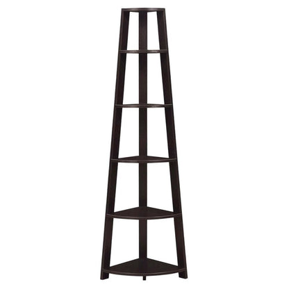 Espresso 5-Tier Corner Bookshelf - Contemporary Style, Sturdy MDF Construction