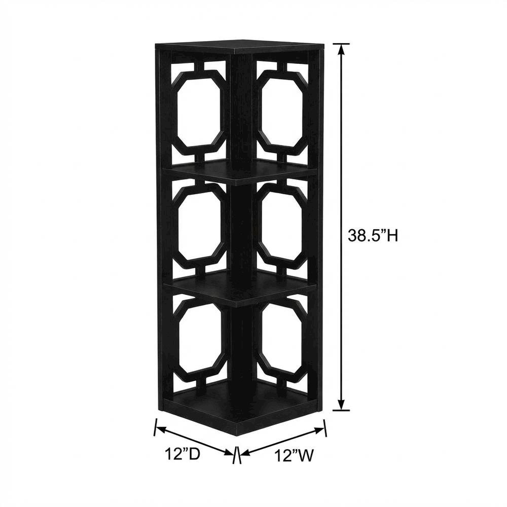 Black 3-Tier Corner Bookcase with Space-Saving Design and Durable Finish