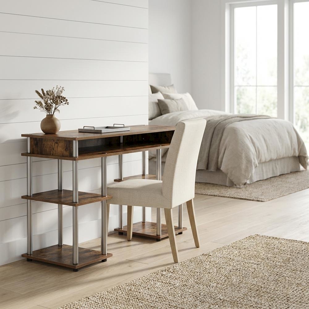 Durable Student Desk With Shelves And Melamine Veneer Finish