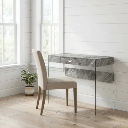 Gray Marble Glass Desk With Modern Design And Spacious Surface