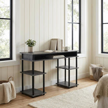 Charcoal Gray Office Desk With Modern Melamine Finish And Steel Accents
