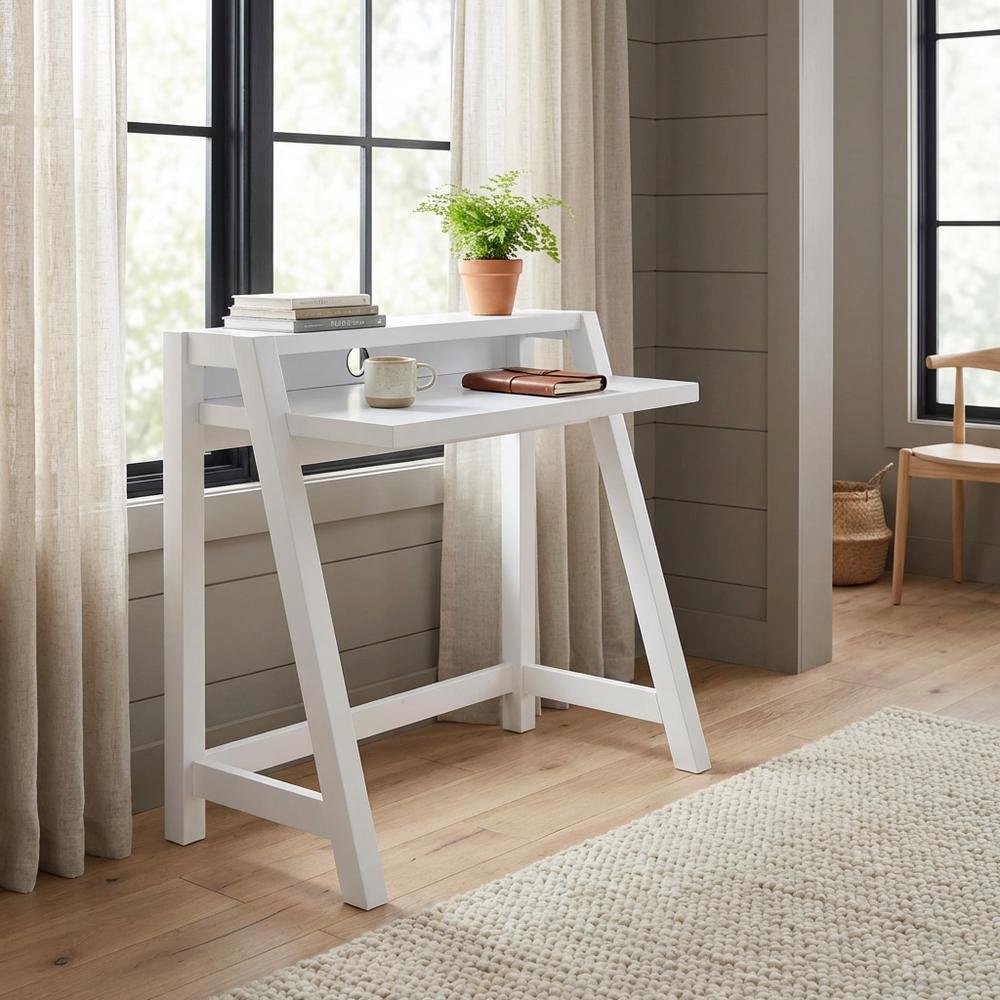 White 2 Tier Desk With Contemporary Design And Durable Particle Board
