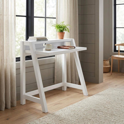 White 2 Tier Desk With Contemporary Design And Durable Particle Board