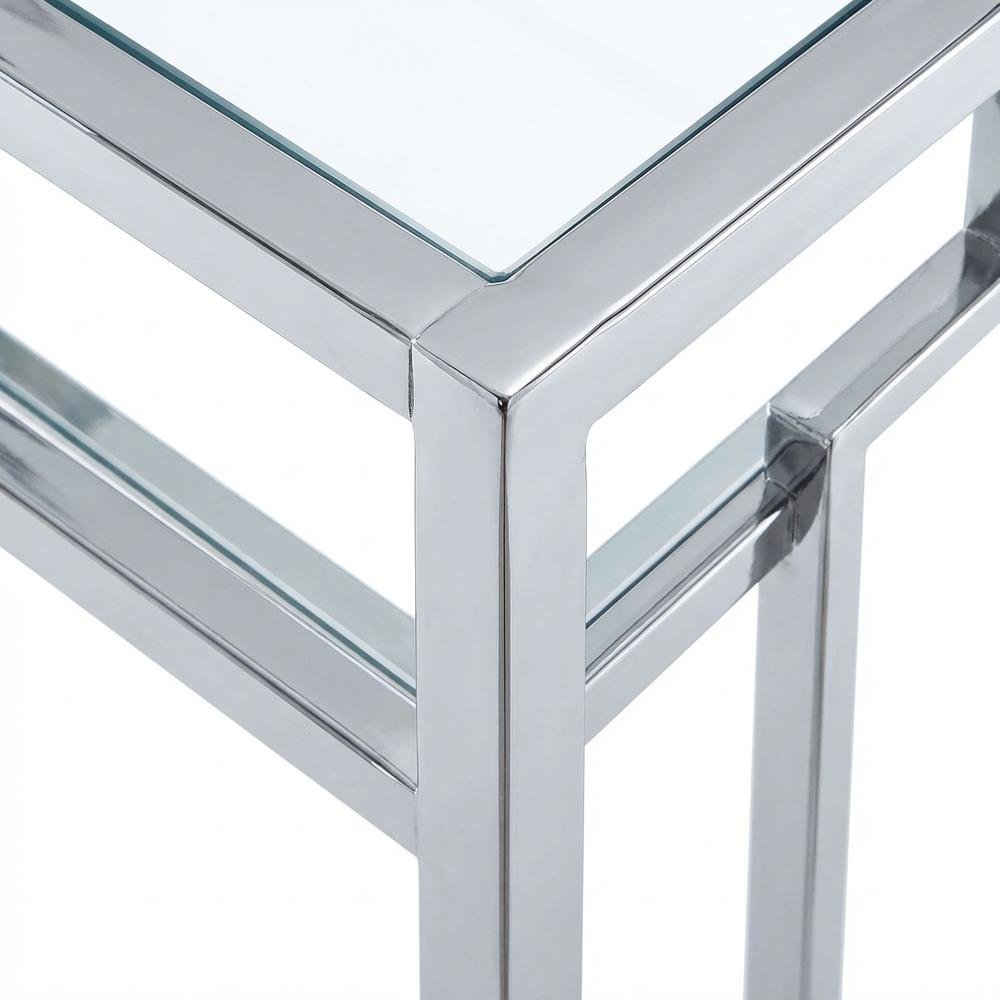 Contemporary Chrome Desk With Shelf And Clear Glass Surface