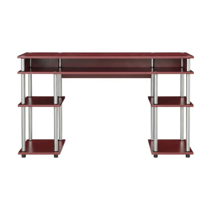 Wooden Student Desk, Shelves, Melamine Veneer And Steel Finish For Workspace
