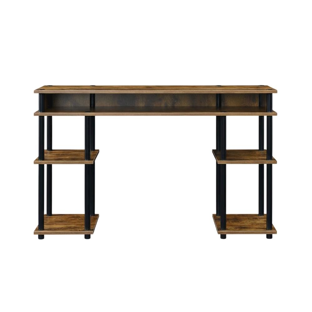 Wooden Student Desk, Shelves, Barnwood Finish, Melamine Surface, Steel Accents