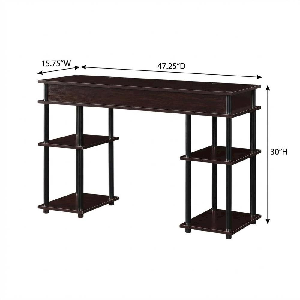 Student Desk With Shelves In Espresso And Black Finish For Organized Workspace