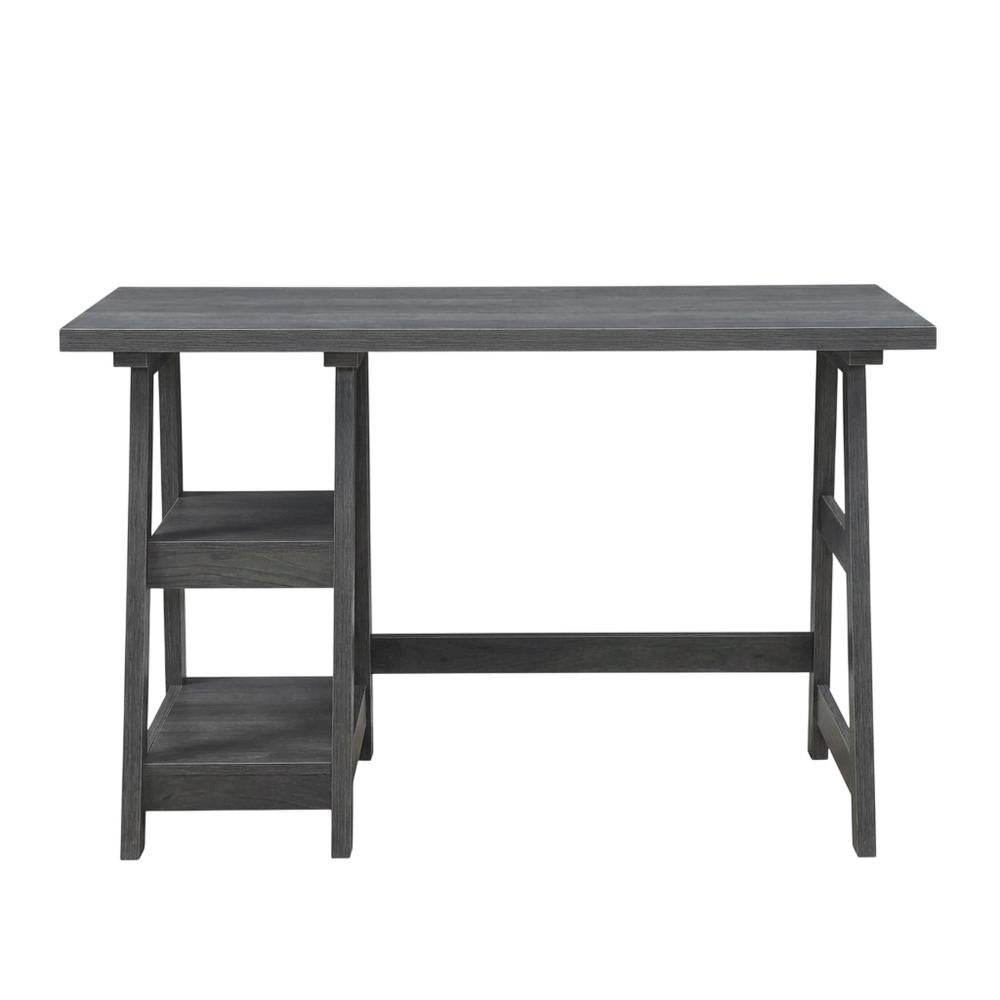 Wooden Trestle Desk With Shelves And Melamine Overlay For Office Space