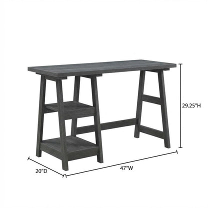 Wooden Trestle Desk With Shelves And Melamine Overlay For Office Space