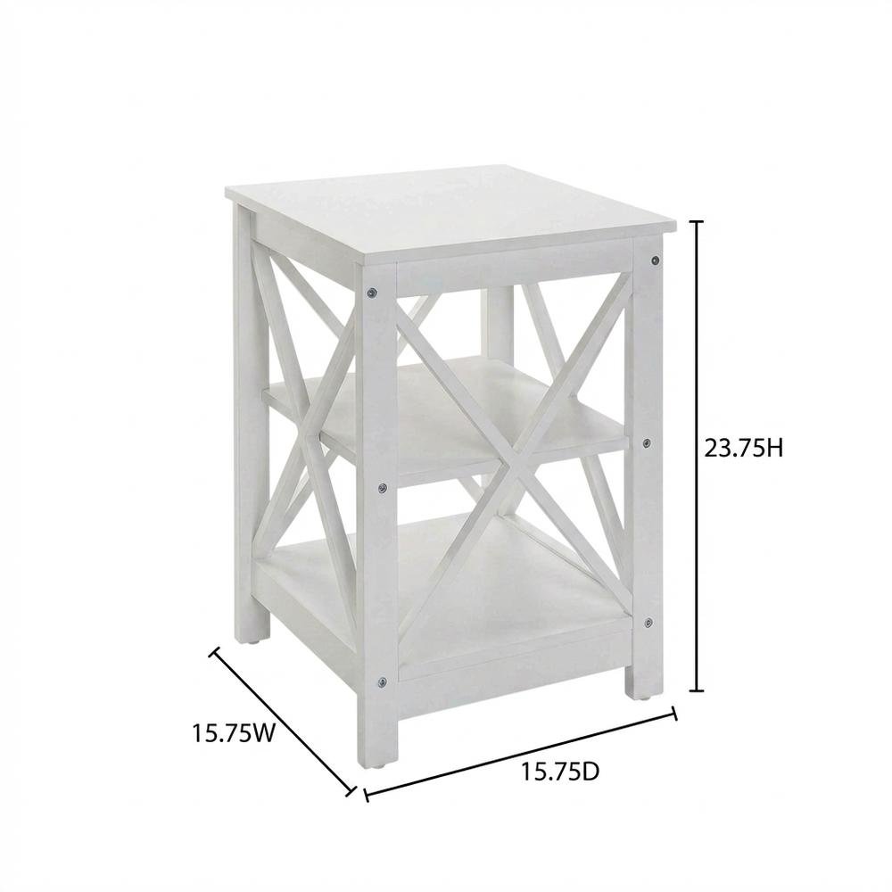 White end table with shelves, transitional coastal style, stylish and functional