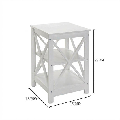 White end table with shelves, transitional coastal style, stylish and functional