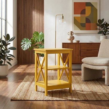 Yellow End Table with Shelves for Coastal-Style Home Decor