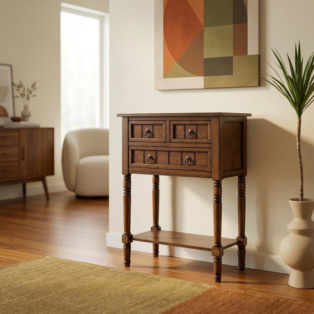 Brown Hall Table, MDF Dark Oak Finish, Slim Entryway Console