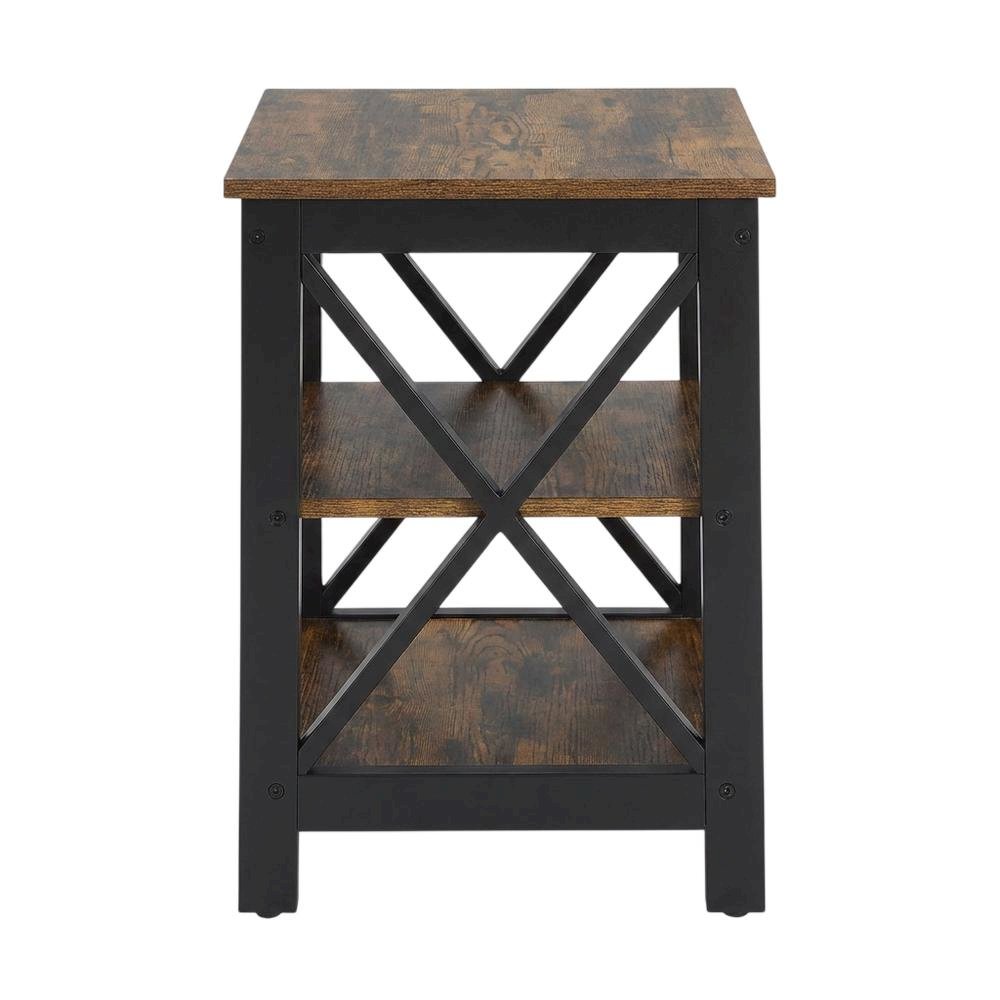 Barnwood and Black Finish End Table with Shelving for Stylish Living Spaces