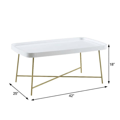 White and Gold Coffee Table MDF Top with Contemporary Modern Design