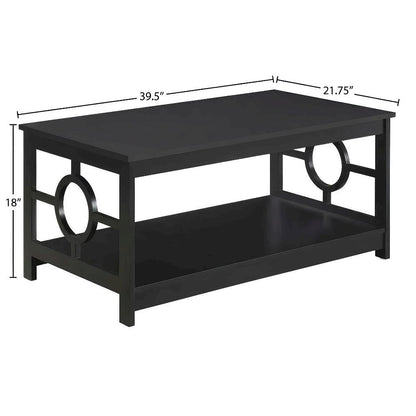 Black Coffee Table with Ring Design, Particle Board and MDF Construction
