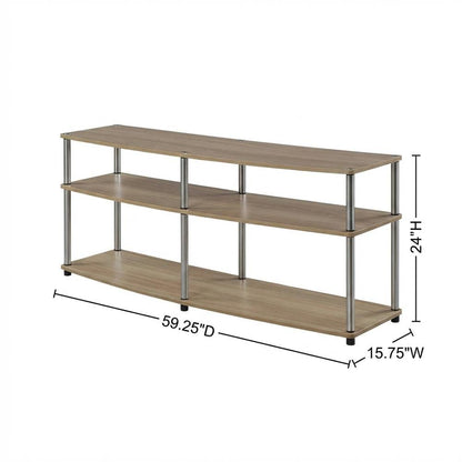 Light Oak TV Stand with 3 Tiers and Stainless Steel Poles
