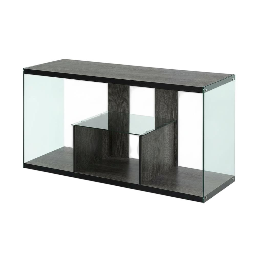 Weathered Gray TV Stand with Tempered Glass and PVC Edge Banding