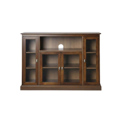 Dark Walnut TV Stand with MDF and Tempered Glass Finish for 55-Inch TVs