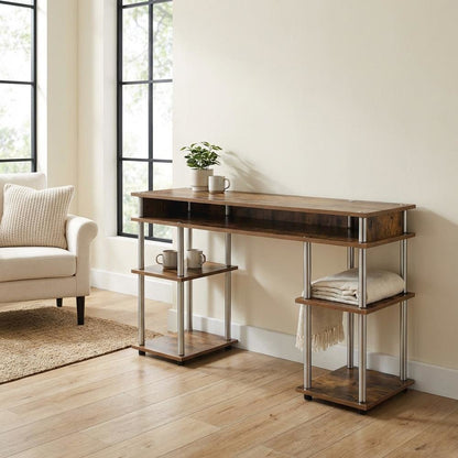Durable Student Desk With Shelves And Melamine Veneer Finish