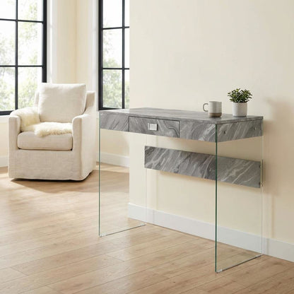 Gray Marble Glass Desk With Modern Design And Spacious Surface