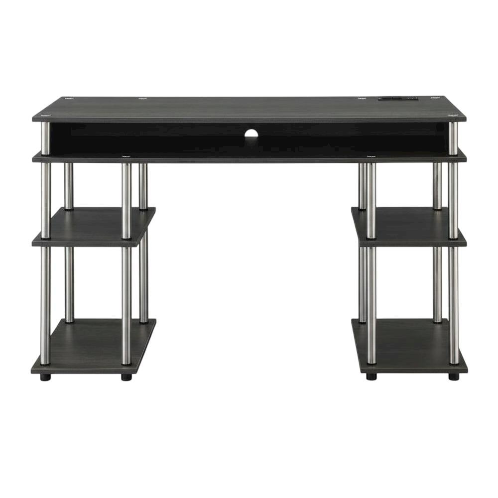 Contemporary Student Desk With Charging Station In Charcoal Gray For Home Office