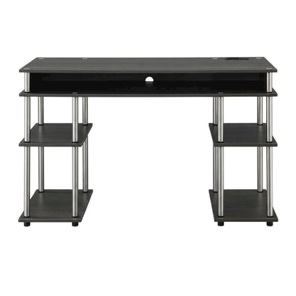 Contemporary Student Desk With Charging Station In Charcoal Gray For Home Office