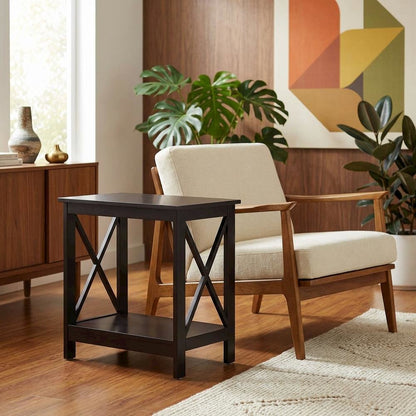 Wooden End Table with Shelf, Modern Surface, Durable Construction